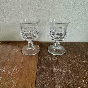 Vintage‎ 1970s Kings Crown Clear Glass Pedestal Shot Glasses Set of 2